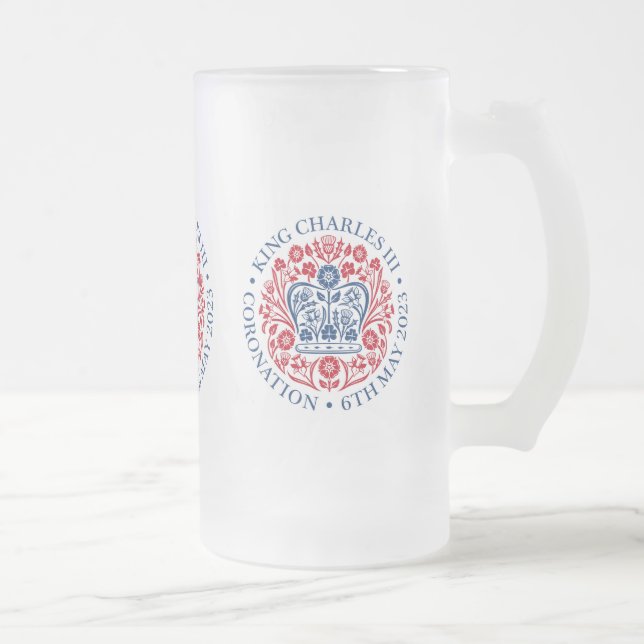 King Charles III Coronation  Frosted Glass Beer Mug (Right)
