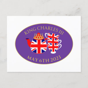 King Charles III Coronation Union Jack Tea Set Postcard