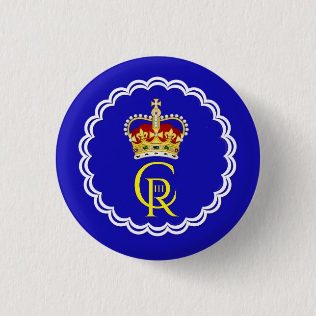  King Charles III Monogram and Crown  3 Cm Round B Badge (Front)