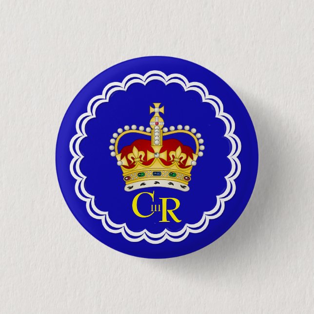  King Charles III Monogram and Crown   3 Cm Round Badge (Front)