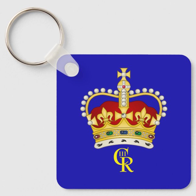 King Charles III Monogram and Crown Key Ring (Front)