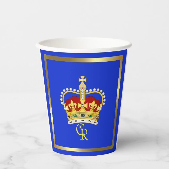  King Charles III Monogram and Crown   Paper Cups (Front)