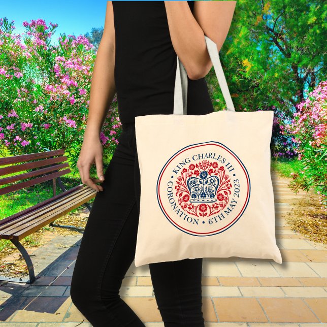 King Charles III Royal Coronation Red Blue Logo Tote Bag (Other items available with this design)