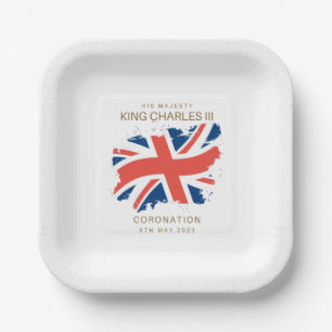 King Charles III Union Jack Flag Paper Plate
