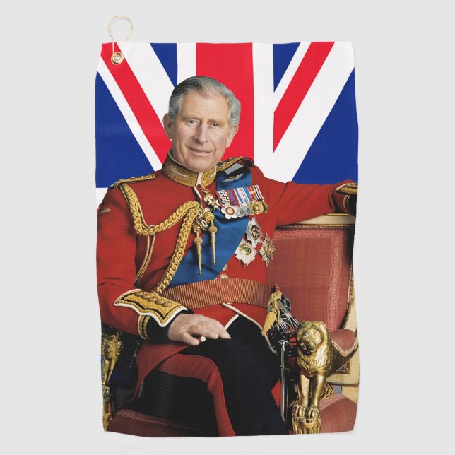 King Charles III with British flag Golf Towel (Front)