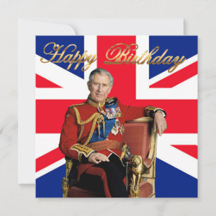 King Charles III with British flag Happy Birthday Card