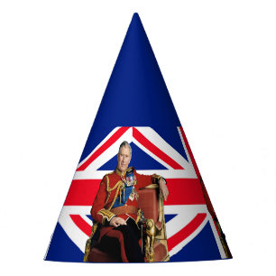 King Charles III with British flag Party Hat