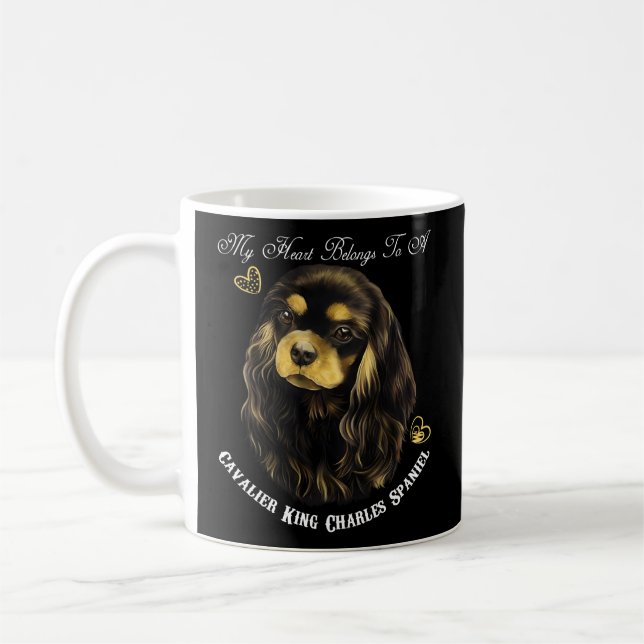 King Charles Spaniel Black Tan Cavalier Spaniel Coffee Mug (Left)