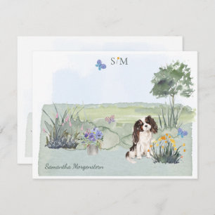 King Charles Spaniel Dog Butterfly Monogram  Name  Card