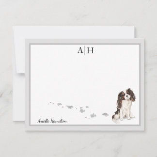 King Charles Spaniel Grey Border Monogram Card