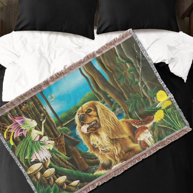 King Charles Spaniel Sprite Fantasy Throw Blanket (Creator Uploaded)