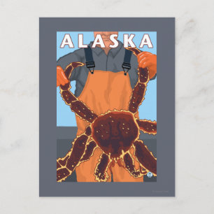 King Crab and Fisherman Vintage Travel Poster Postcard