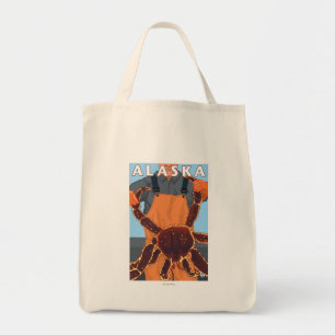 King Crab and Fisherman Vintage Travel Poster Tote Bag