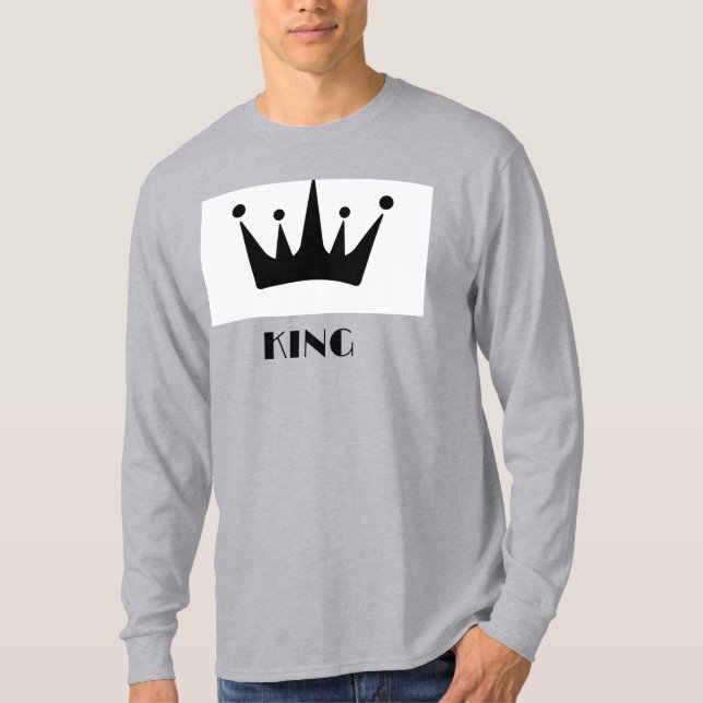 King Custom Text Crown Image Grey Long Sleeve  T-Shirt (Front)