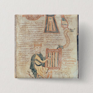 King David playing a psaltery from a psalter 15 Cm Square Badge