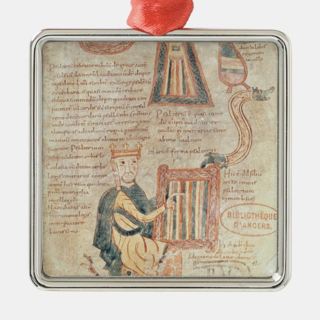 King David playing a psaltery from a psalter Metal Tree Decoration (Front)