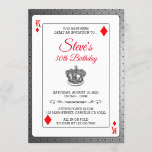 King Diamonds Poker Playing Card Birthday Invite