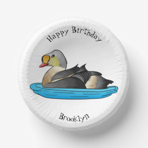 King eider bird cartoon illustration paper plate