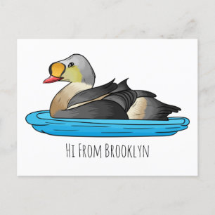 King eider bird cartoon illustration postcard