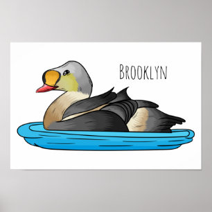King eider bird cartoon illustration poster
