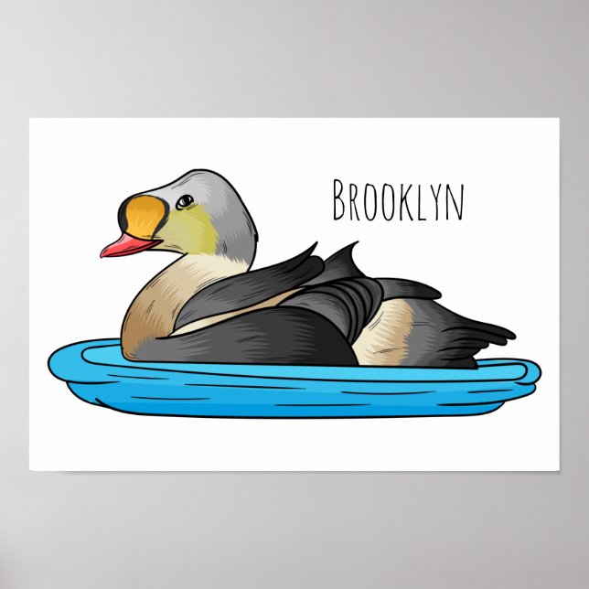 King eider bird cartoon illustration  poster (Front)