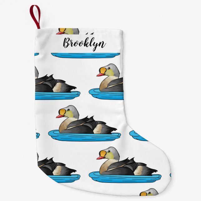 King eider bird cartoon illustration  small christmas stocking (Front)