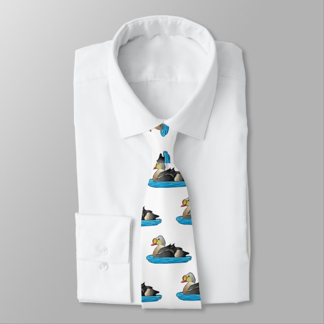 King eider bird cartoon illustration tie (Tied)