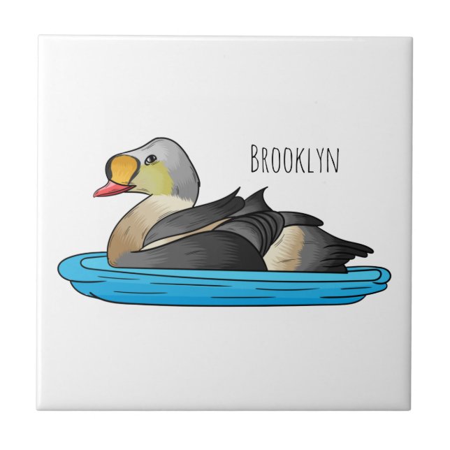 King eider bird cartoon illustration tile (Front)