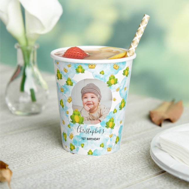 King Frog Baby Photo Blue Watercolor  Paper Cups (Insitu)