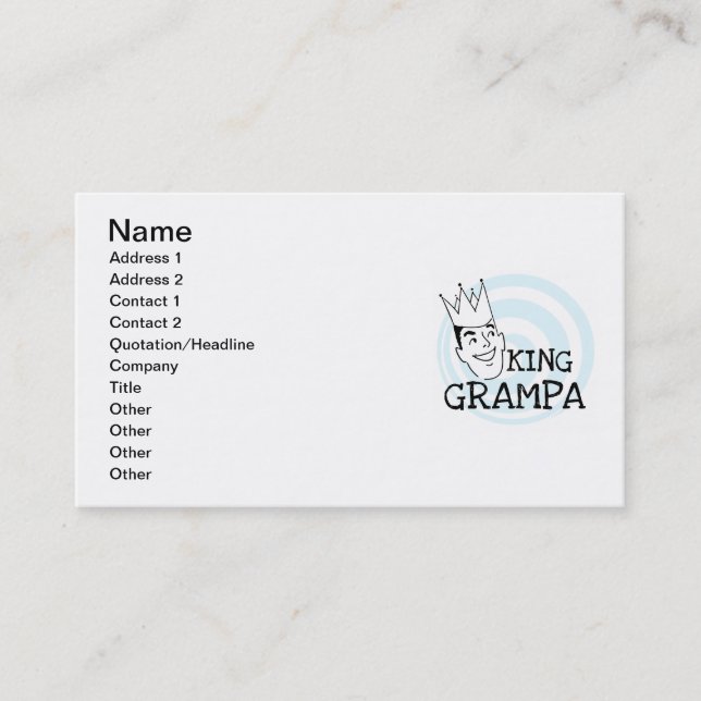 King Grampa T-shirts and Gifts Business Card (Front)