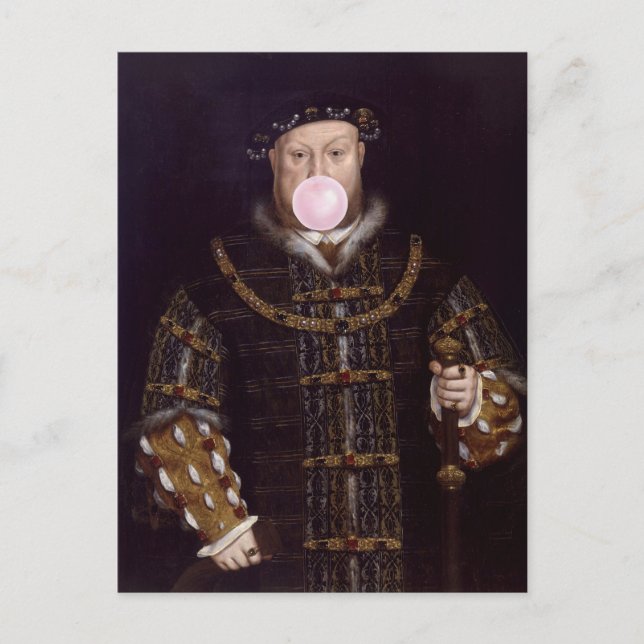 King Henry VIII Blowing Pink Bubble Gum Postcard (Front)