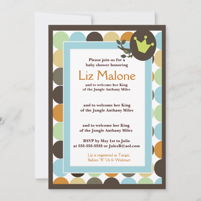 KING in the Jungle 5x7 Baby Shower invitations (Front)