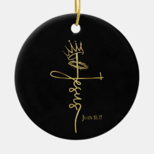 KING JESUS Elegant Black/Gold Christian Christmas  Ceramic Tree Decoration