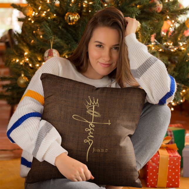 KING JESUS Elegant Bronze Christian Christmas  Cushion (Creator Uploaded)