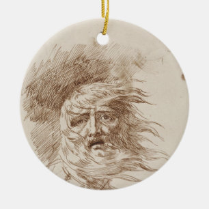 King Lear in the Storm (pen and bistre ink on pape Ceramic Tree Decoration