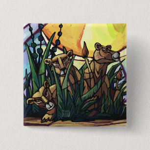 King Lion and Cubs 15 Cm Square Badge