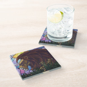King Lion and Cubs Art Glass Coaster