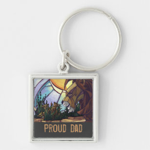 King Lion and Cubs, Best Dad Square Keychain