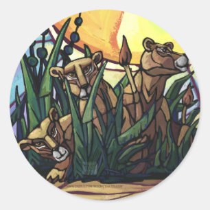 King Lion and Cubs Classic Round Sticker