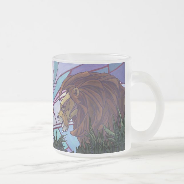 King Lion and Cubs Frosted Glass Coffee Mug (Right)