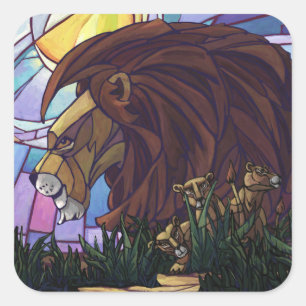 King Lion and Cubs Square Sticker