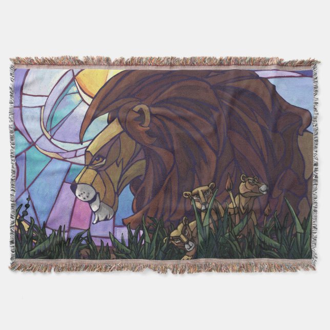 King Lion and Cubs Throw Blanket (Front)