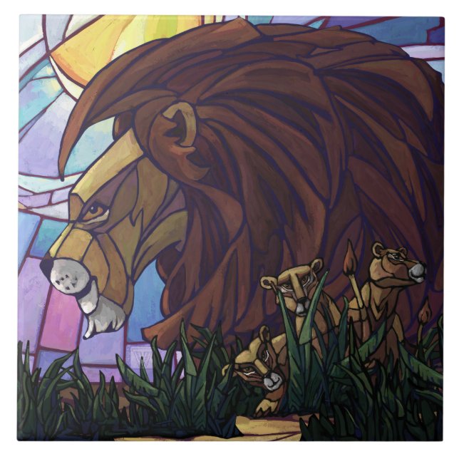 King Lion and Cubs Tile (Front)