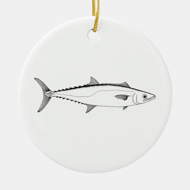 King Mackerel Line Art Ceramic Tree Decoration (Front)