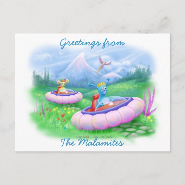 King Monty and Prince Marvin on their Hoversleds Postcard (Front)