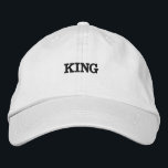 King Name Black Colour Text White Colour Embroider Embroidered Hat<br><div class="desc">King Name Black Colour Text White Colour Embroidered Hats or Caps.

Font Name is Century,  Font Size 35,  King Black Colour Text. 

Style type is Alternative Apparel Basic Adjustable Cap,  Colour type is White.</div>