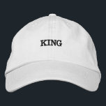 King Name Black Colour Text White Colour Embroider Embroidered Hat<br><div class="desc">King Name Black Colour Text White Colour Embroidered Hats or Caps.

Font Name is Century,  Font Size 35,  King Black Colour Text. 

Style type is Alternative Apparel Basic Adjustable Cap,  Colour type is White.</div>