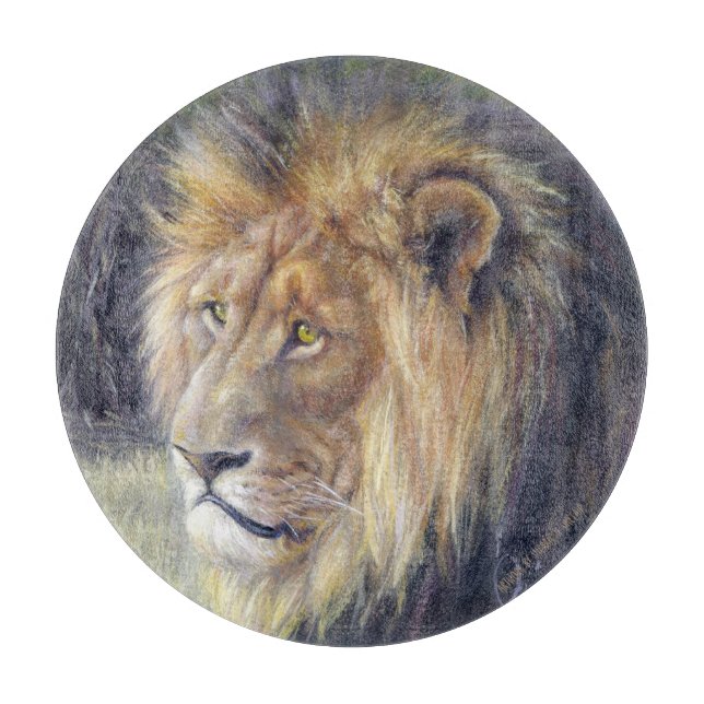 King of Beasts 12" round glass cutting board. Cutting Board (Front)