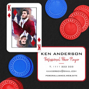 King of Diamonds Photo Red White Poker Player Business Card