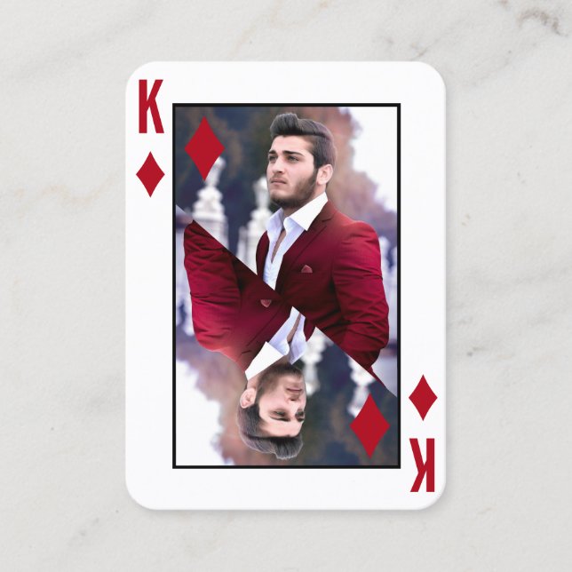 King of Diamonds Photo Red White Poker Player Business Card (Front)